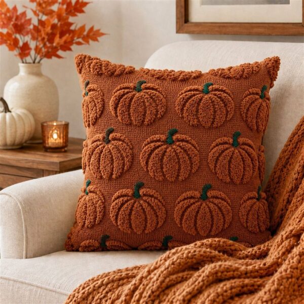 Textured Pumpkin Decorative Throw Pillow Cover